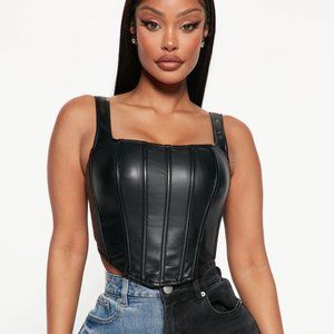 FASHION NOVA Women's Assure Me PU Corset Top in Black Size 2X - NWT